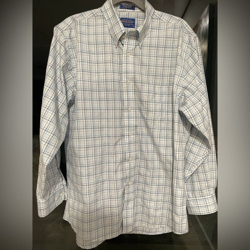 PENDLETON Men’s Shirt Size Lg Brown Blue White Long-Sleeve Button-Down Shirt